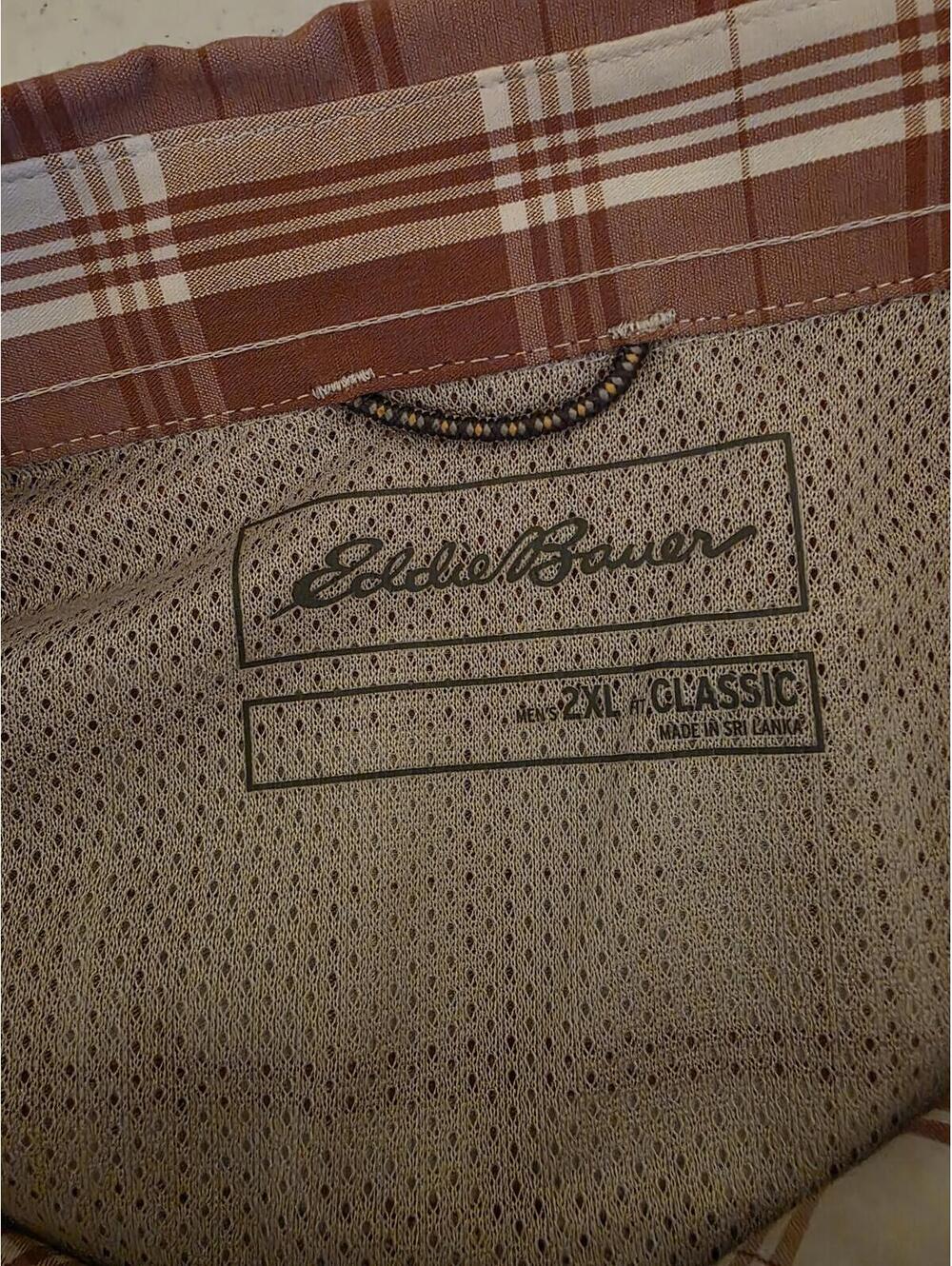 Eddie Bauer Mens 2XL Classic Short Sleeve Plaid Button Down Shirt Rust Cream